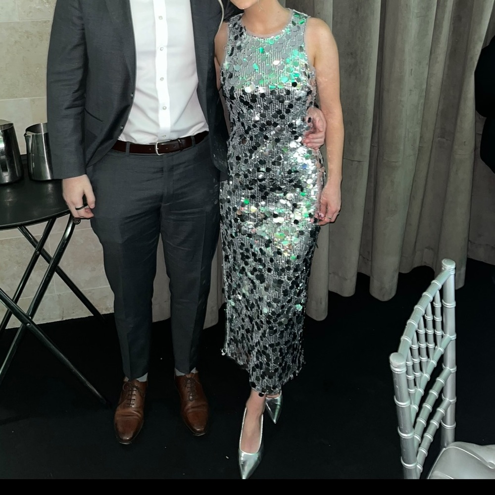 Petal & Pup Silver Sequin Midi Dress